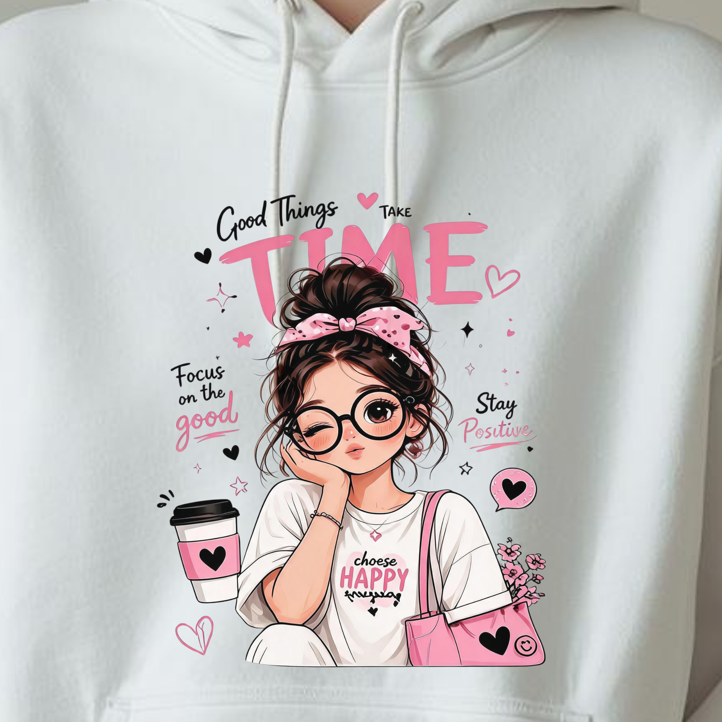 Good Things Take Time PNG, Messy Bun Girl Sublimation Design, Choose Happy Shirt Graphic, Trendy Glasses Girl Clipart, Focus On The Good DTF Print, Mental Health Self Care Laptop Sticker, Digital Download