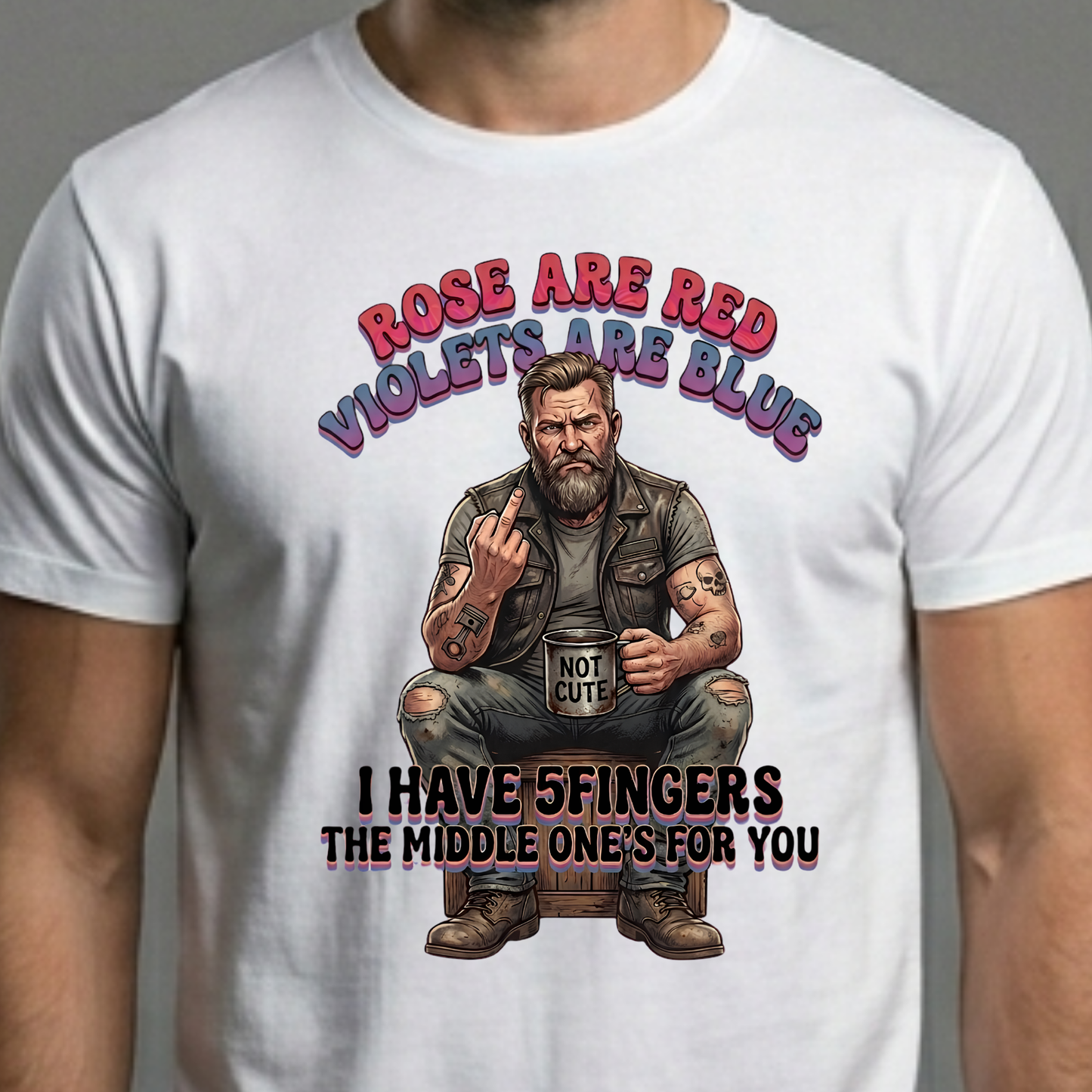 Roses Are Red Biker PNG, Funny Middle Finger Sublimation Design, Rugged Bearded Man Clipart, Sarcastic Adult Humor Shirt Graphic, Badass Motorcycle DTF Print, Offensive Joke Hoodie, Digital Download