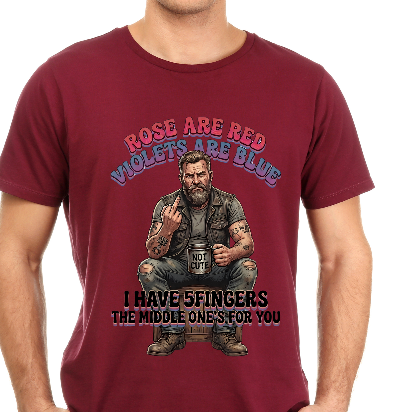 Roses Are Red Biker PNG, Funny Middle Finger Sublimation Design, Rugged Bearded Man Clipart, Sarcastic Adult Humor Shirt Graphic, Badass Motorcycle DTF Print, Offensive Joke Hoodie, Digital Download