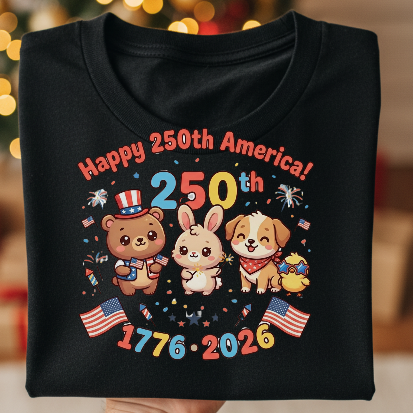 Happy 250th America PNG, 4th of July Sublimation Design, Cute Patriotic Animals Clipart, US Semiquincentennial Kids Shirt Design, 1776-2026 USA Independence Day, Kawaii Bear Dog Bunny Firework DTF Graphic, Digital Download