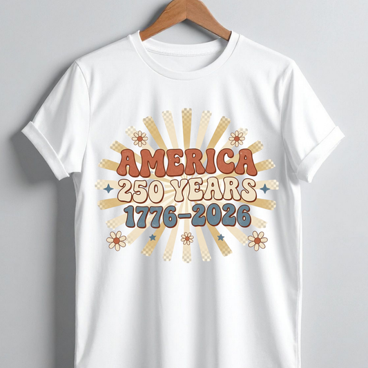 America 250 Years PNG, 1776-2026 Retro Groovy Sublimation Design, Boho Daisy Patriotic PNG, America 250th Anniversary Shirt PNG, 4th of July Retro Sunburst PNG, Groovy Independence Day Digital Download, USA 250 DTF Transfer Design