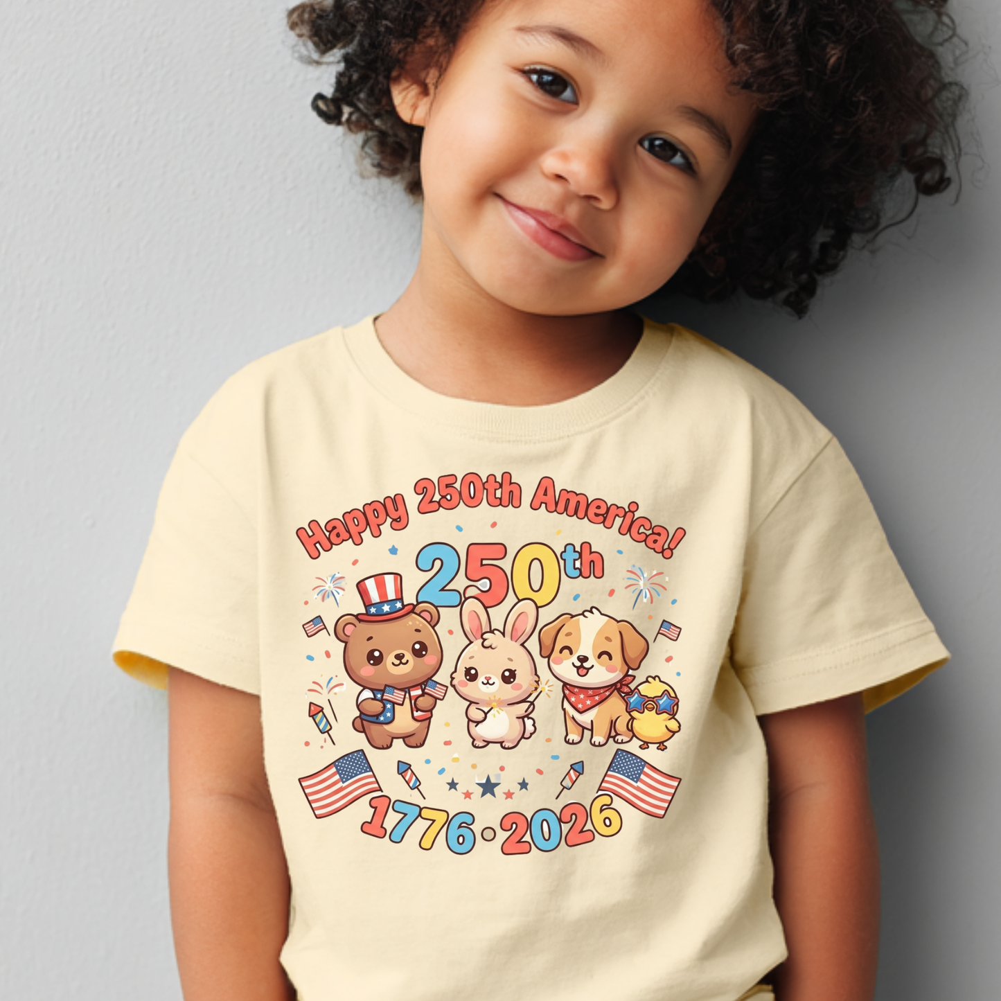 Happy 250th America PNG, 4th of July Sublimation Design, Cute Patriotic Animals Clipart, US Semiquincentennial Kids Shirt Design, 1776-2026 USA Independence Day, Kawaii Bear Dog Bunny Firework DTF Graphic, Digital Download