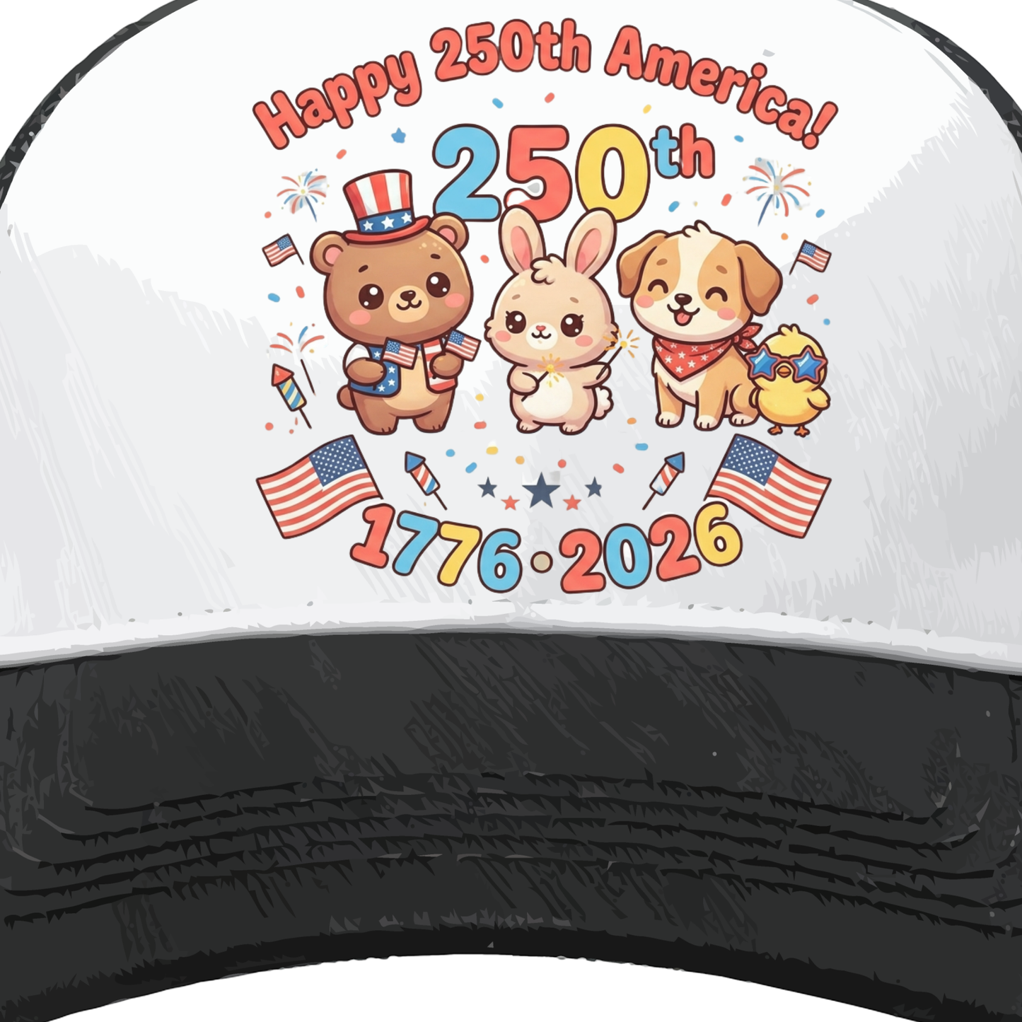 Happy 250th America PNG, 4th of July Sublimation Design, Cute Patriotic Animals Clipart, US Semiquincentennial Kids Shirt Design, 1776-2026 USA Independence Day, Kawaii Bear Dog Bunny Firework DTF Graphic, Digital Download