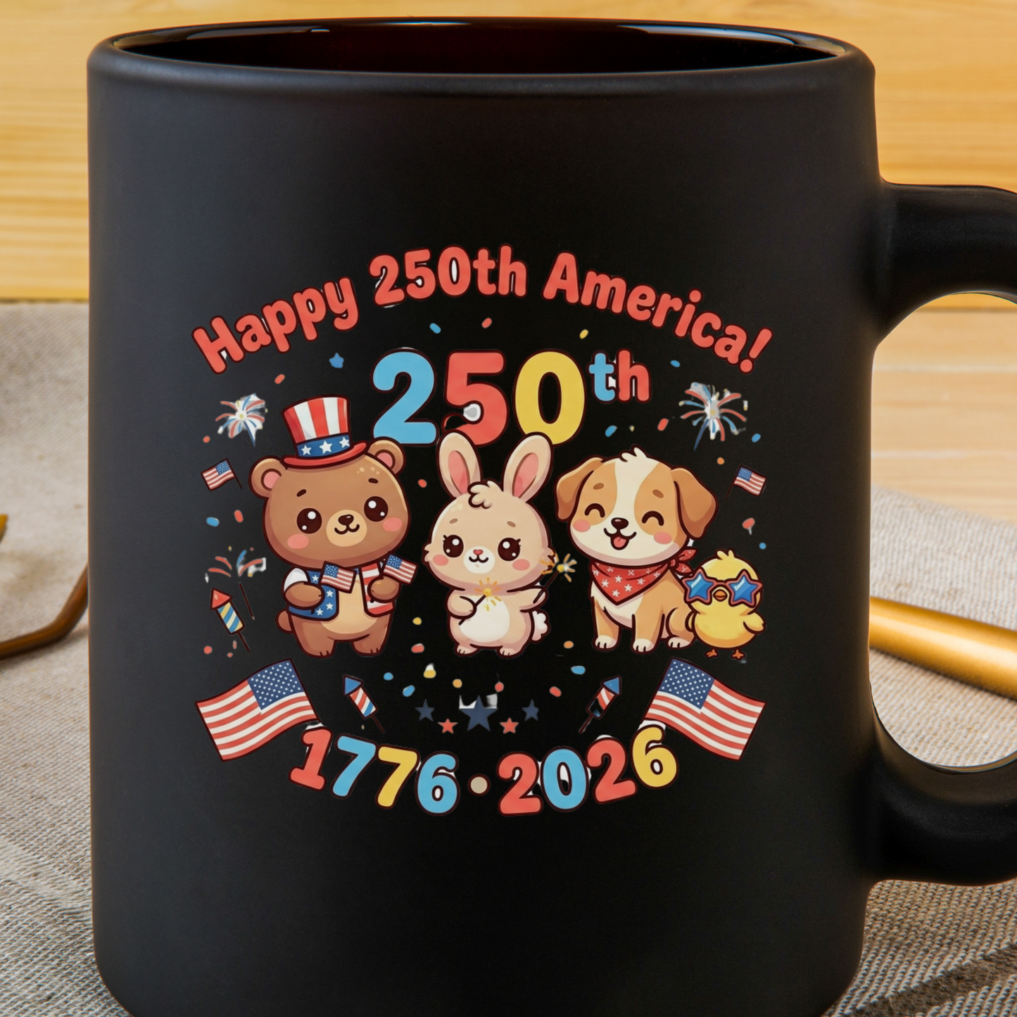 Happy 250th America PNG, 4th of July Sublimation Design, Cute Patriotic Animals Clipart, US Semiquincentennial Kids Shirt Design, 1776-2026 USA Independence Day, Kawaii Bear Dog Bunny Firework DTF Graphic, Digital Download