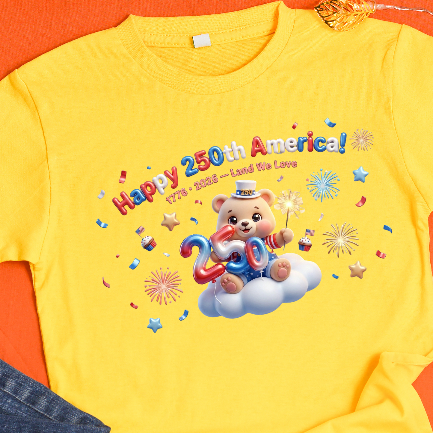 Happy 250th America PNG, 3D Patriotic Teddy Bear Sublimation, US Semiquincentennial Shirt Design, 1776-2026 Land We Love DTF Graphic, 4th of July Kids Clipart, USA 250 Balloon Cloud Sparkler, Digital Download