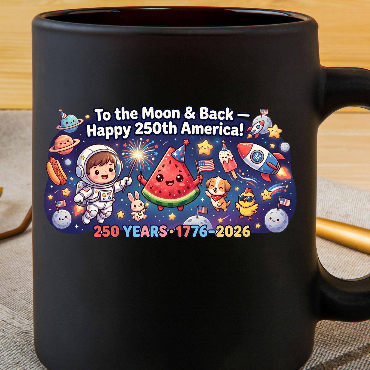 To The Moon And Back PNG, Happy 250th America Sublimation, Cute Astronaut Watermelon Shirt Design, US Semiquincentennial DTF Graphic, 1776-2026 Patriotic Space Clipart, 4th of July Kids Kids Tee Digital Download