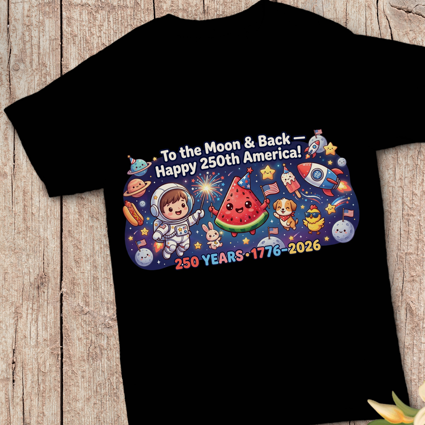 To The Moon And Back PNG, Happy 250th America Sublimation, Cute Astronaut Watermelon Shirt Design, US Semiquincentennial DTF Graphic, 1776-2026 Patriotic Space Clipart, 4th of July Kids Kids Tee Digital Download