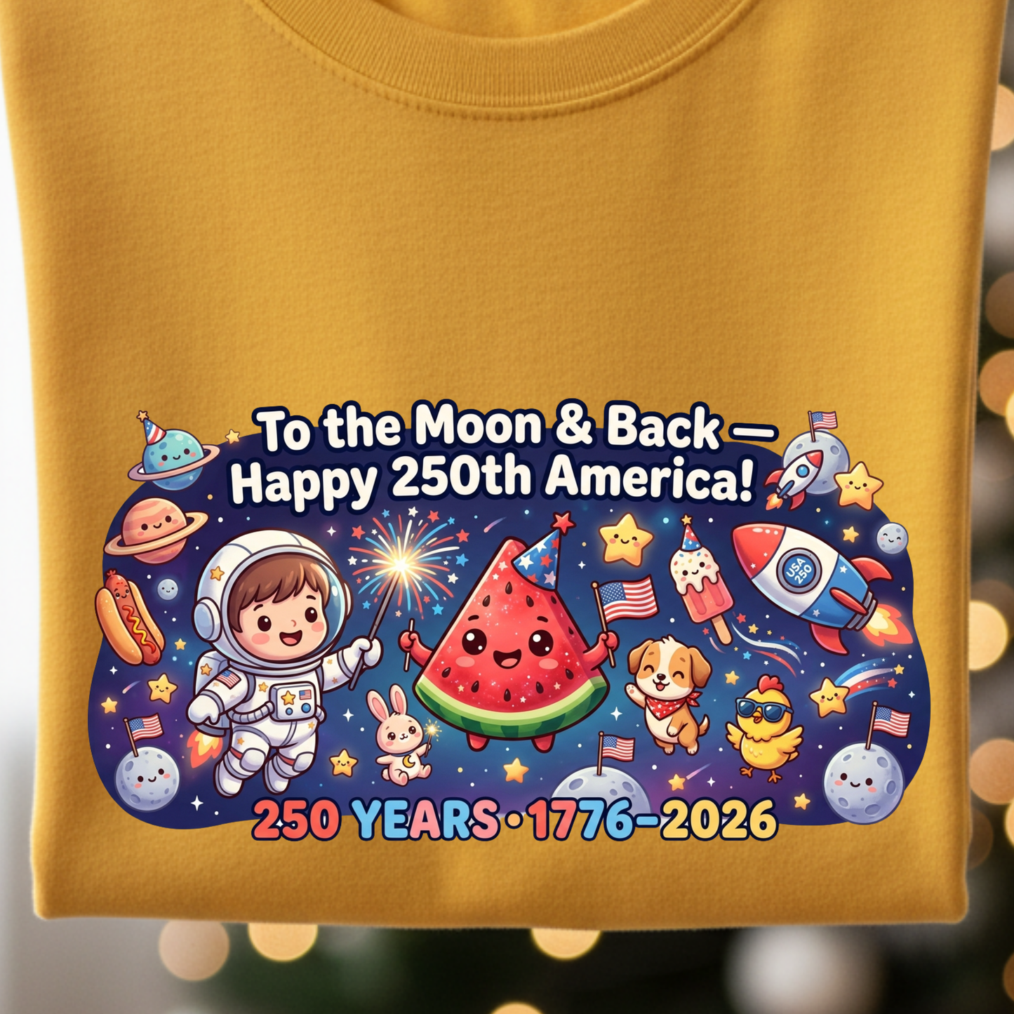 To The Moon And Back PNG, Happy 250th America Sublimation, Cute Astronaut Watermelon Shirt Design, US Semiquincentennial DTF Graphic, 1776-2026 Patriotic Space Clipart, 4th of July Kids Kids Tee Digital Download
