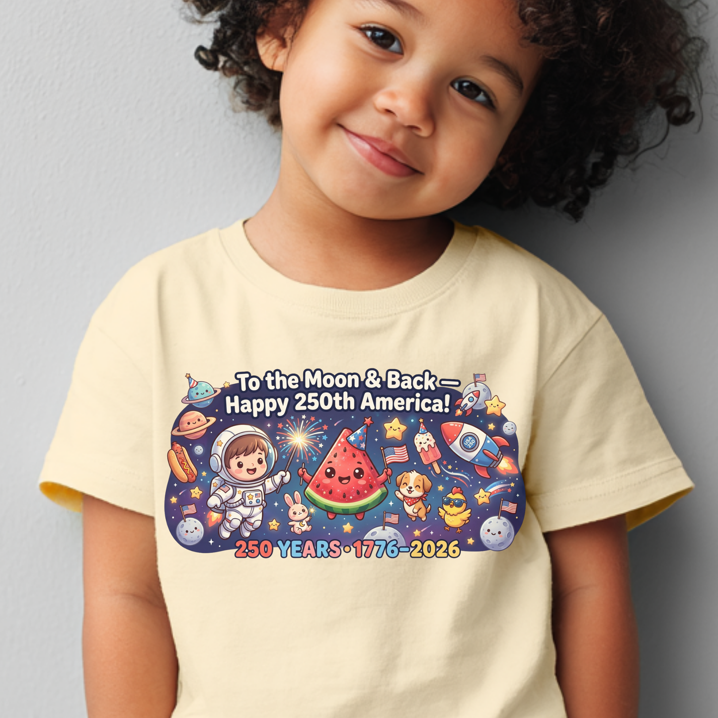 To The Moon And Back PNG, Happy 250th America Sublimation, Cute Astronaut Watermelon Shirt Design, US Semiquincentennial DTF Graphic, 1776-2026 Patriotic Space Clipart, 4th of July Kids Kids Tee Digital Download
