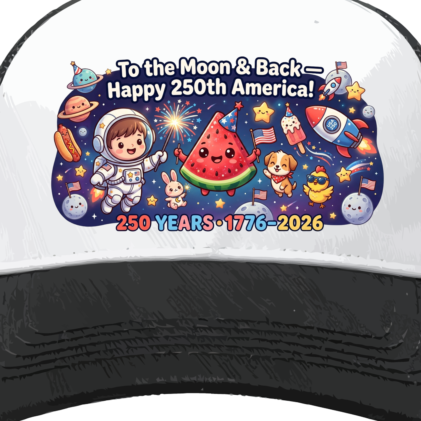 To The Moon And Back PNG, Happy 250th America Sublimation, Cute Astronaut Watermelon Shirt Design, US Semiquincentennial DTF Graphic, 1776-2026 Patriotic Space Clipart, 4th of July Kids Kids Tee Digital Download