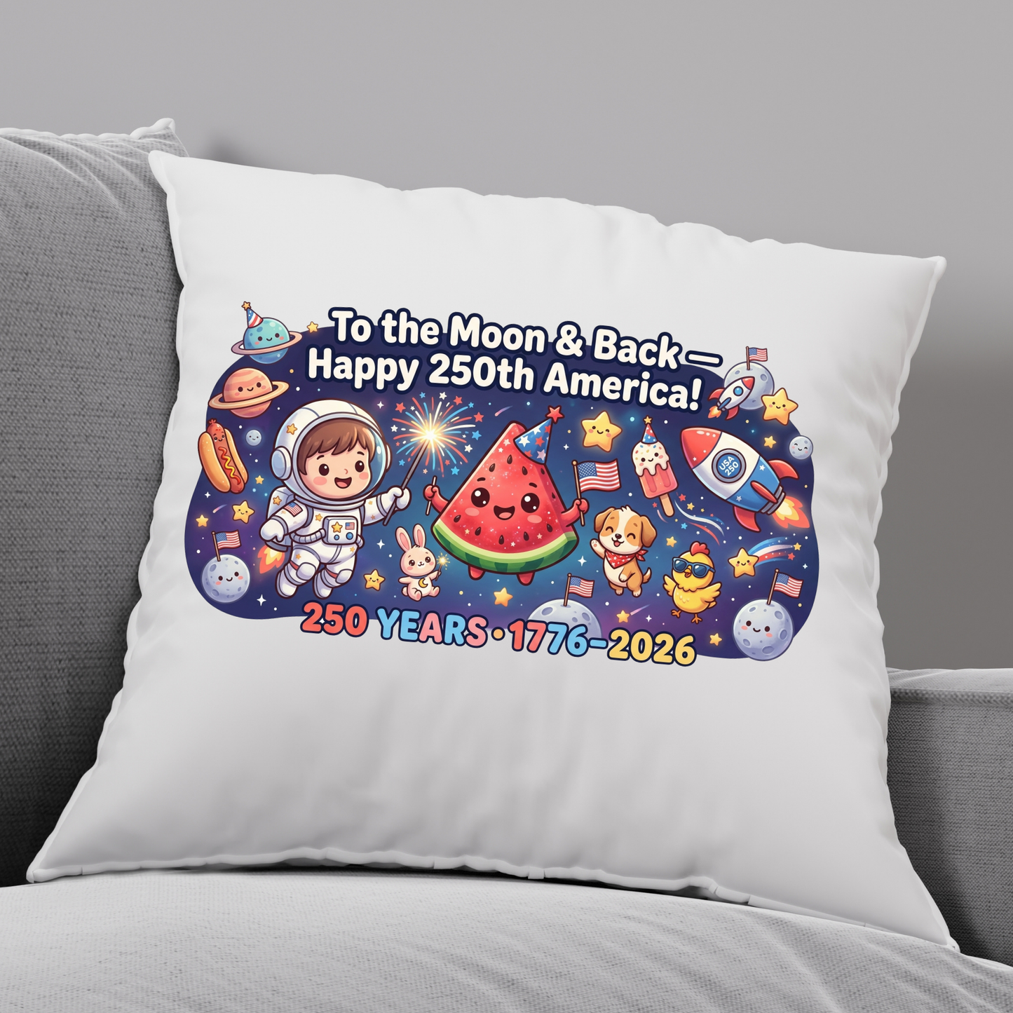 To The Moon And Back PNG, Happy 250th America Sublimation, Cute Astronaut Watermelon Shirt Design, US Semiquincentennial DTF Graphic, 1776-2026 Patriotic Space Clipart, 4th of July Kids Kids Tee Digital Download