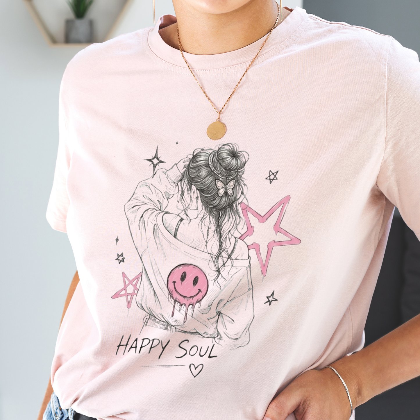 Happy Soul PNG, Messy Bun Girl Sublimation Design, Melting Smiley Face Shirt Graphic, Retro Y2K Aesthetic Clipart, Dripping Smiley Face, Indie Trendy Girl Hoodie File, Digital Download