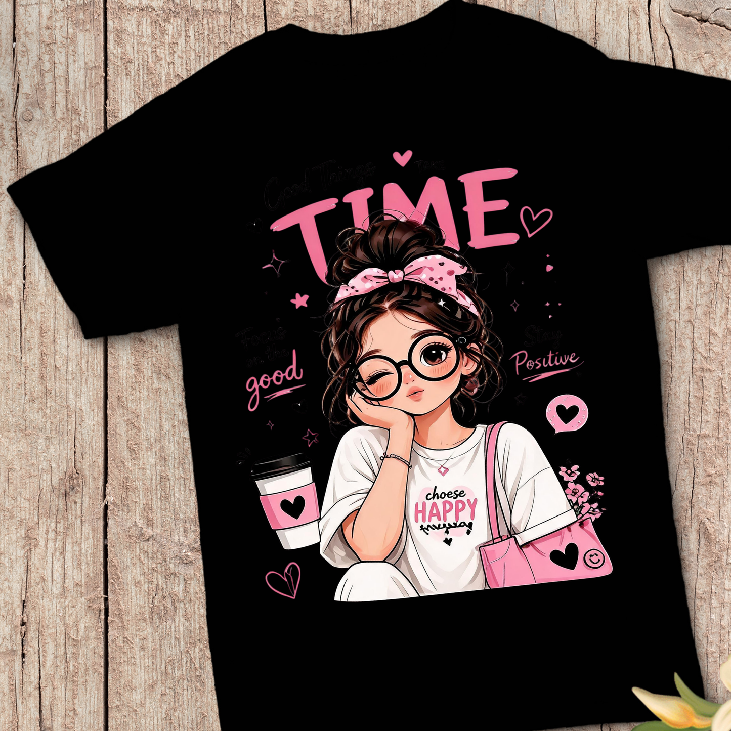 Good Things Take Time PNG, Messy Bun Girl Sublimation Design, Choose Happy Shirt Graphic, Trendy Glasses Girl Clipart, Focus On The Good DTF Print, Mental Health Self Care Laptop Sticker, Digital Download