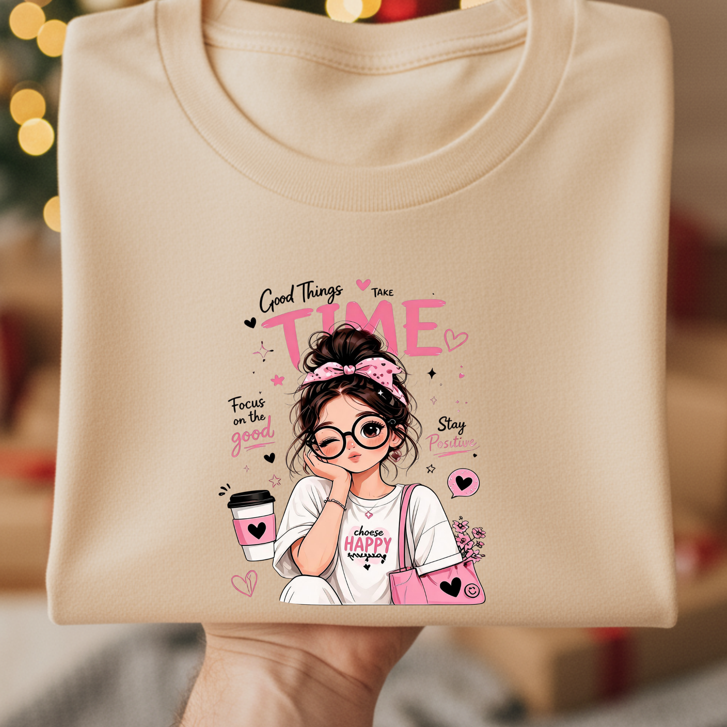 Good Things Take Time PNG, Messy Bun Girl Sublimation Design, Choose Happy Shirt Graphic, Trendy Glasses Girl Clipart, Focus On The Good DTF Print, Mental Health Self Care Laptop Sticker, Digital Download