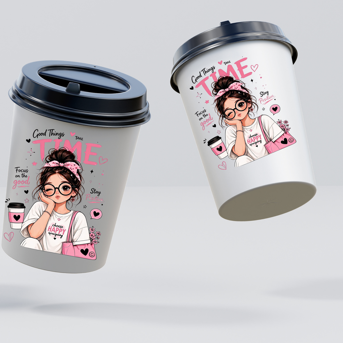 Good Things Take Time PNG, Messy Bun Girl Sublimation Design, Choose Happy Shirt Graphic, Trendy Glasses Girl Clipart, Focus On The Good DTF Print, Mental Health Self Care Laptop Sticker, Digital Download