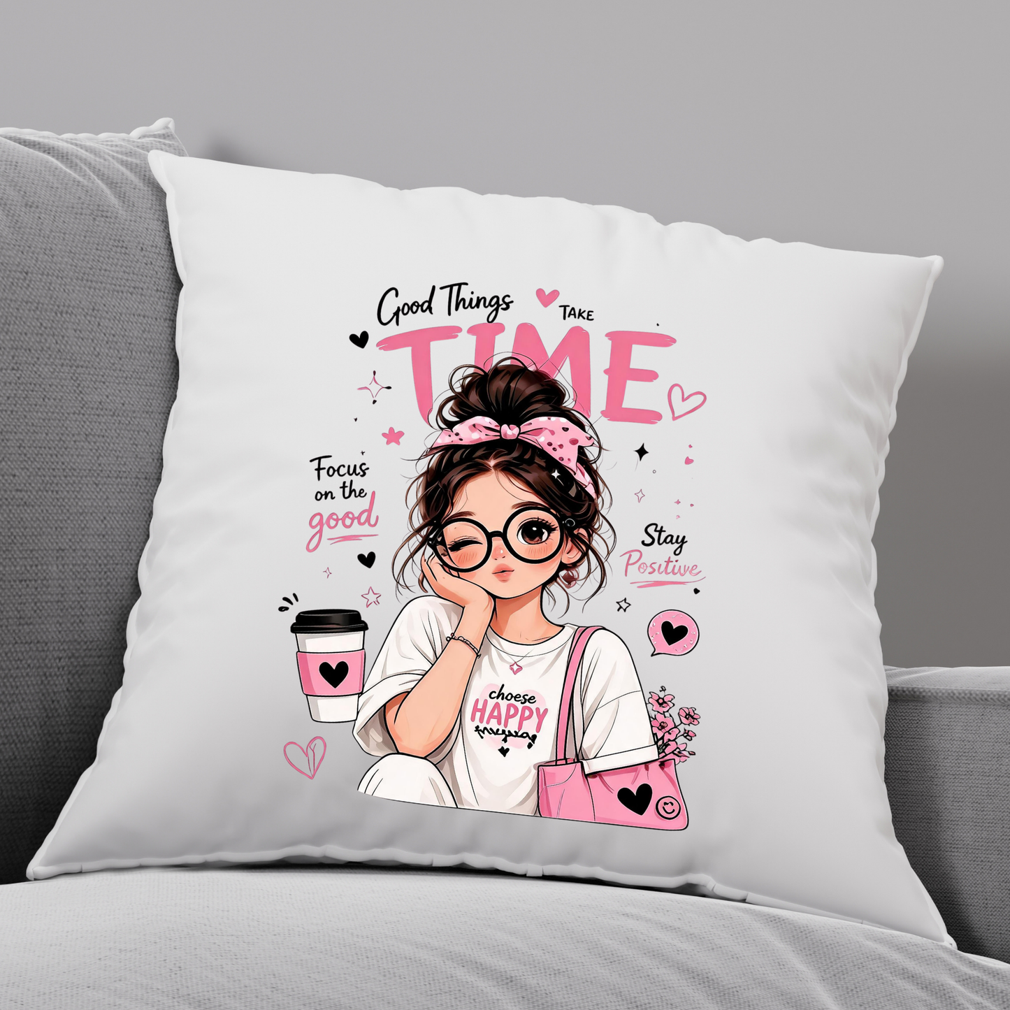 Good Things Take Time PNG, Messy Bun Girl Sublimation Design, Choose Happy Shirt Graphic, Trendy Glasses Girl Clipart, Focus On The Good DTF Print, Mental Health Self Care Laptop Sticker, Digital Download