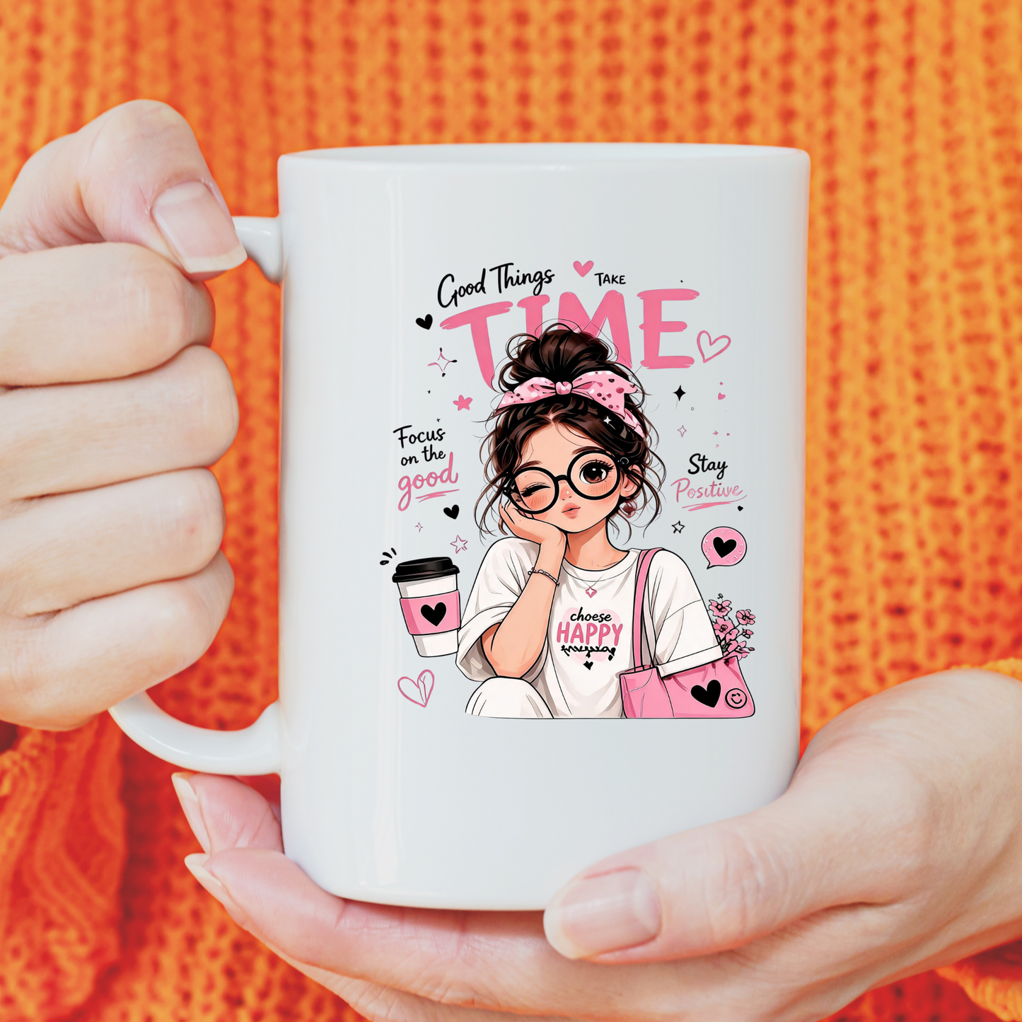 Good Things Take Time PNG, Messy Bun Girl Sublimation Design, Choose Happy Shirt Graphic, Trendy Glasses Girl Clipart, Focus On The Good DTF Print, Mental Health Self Care Laptop Sticker, Digital Download