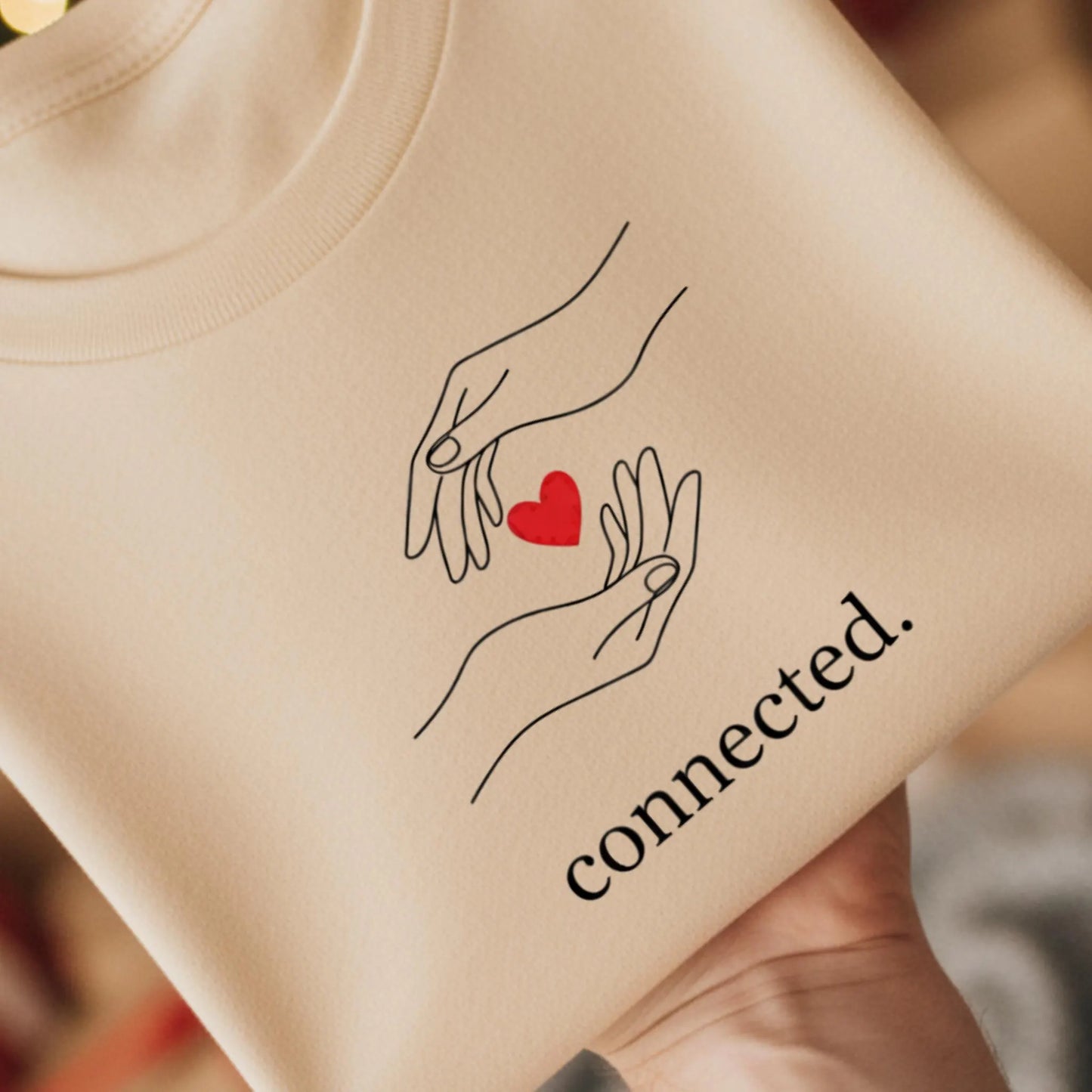 Minimalist Valentine line art png - connected hands with red heart - simple couple sublimation design (digital download)