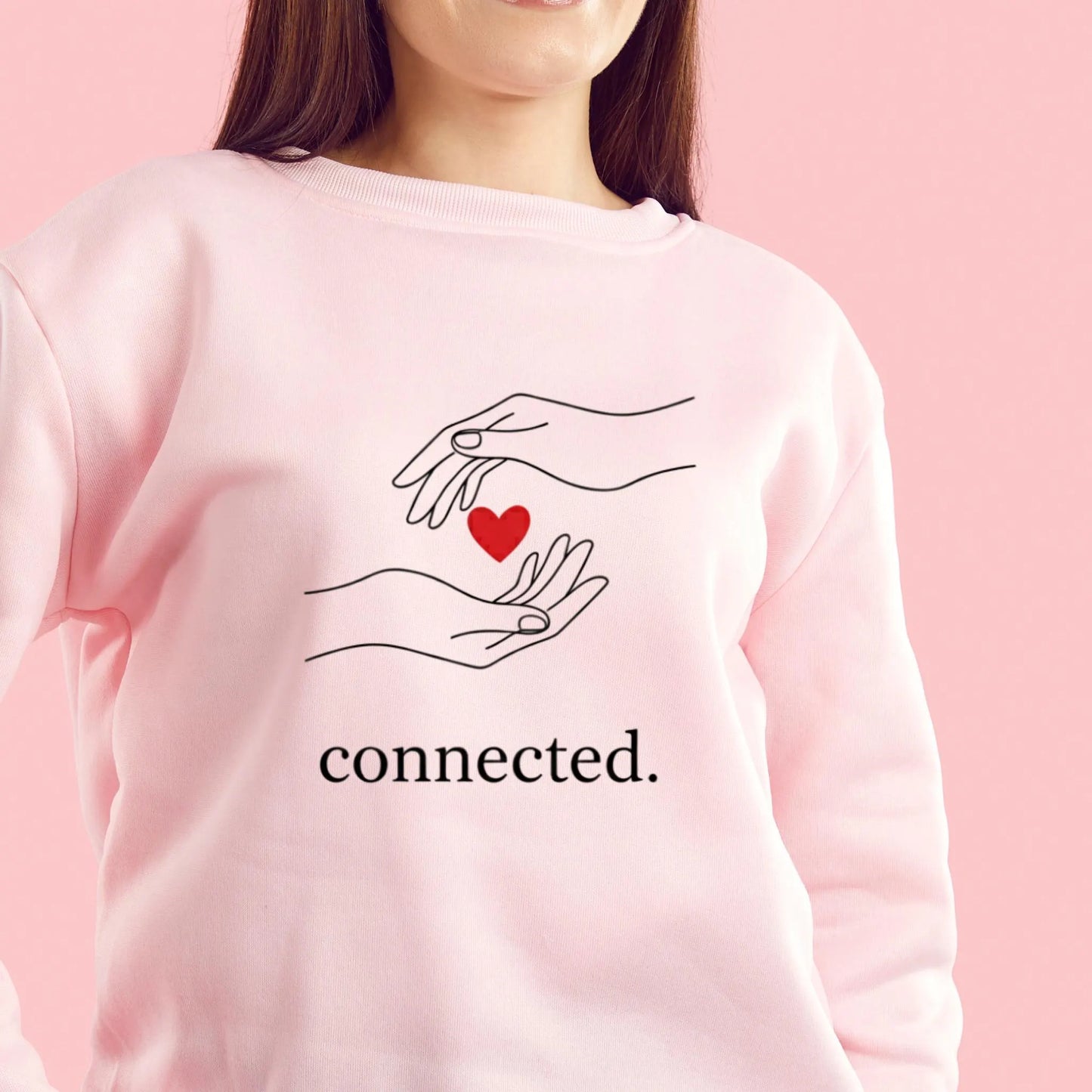 Minimalist Valentine line art png - connected hands with red heart - simple couple sublimation design (digital download)