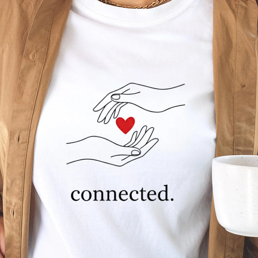 Minimalist Valentine line art png - connected hands with red heart - simple couple sublimation design (digital download)